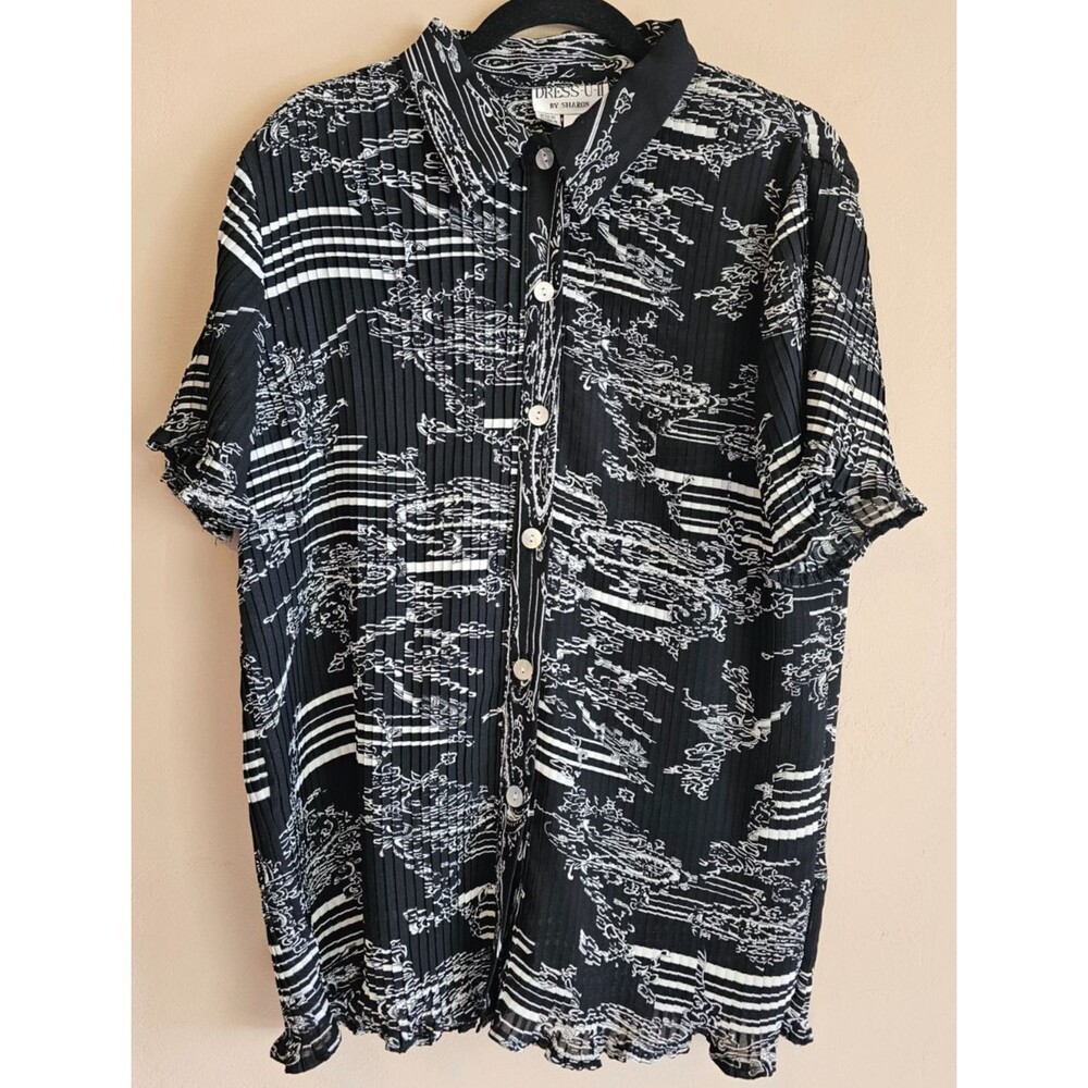 Dress U II By Sharon Crinkle Top Women Sz 18 Black White Abstract